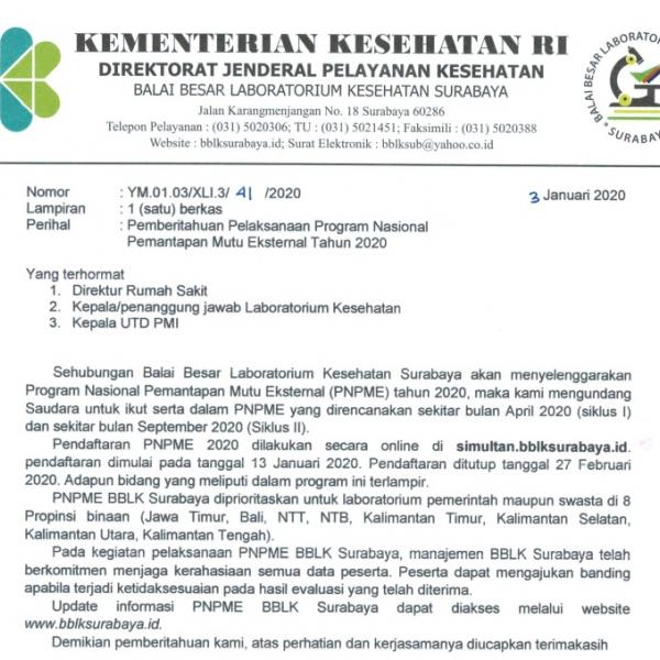 Program Nasional Pemantapan Mutu Eksternal (PNPME) tahun 2020