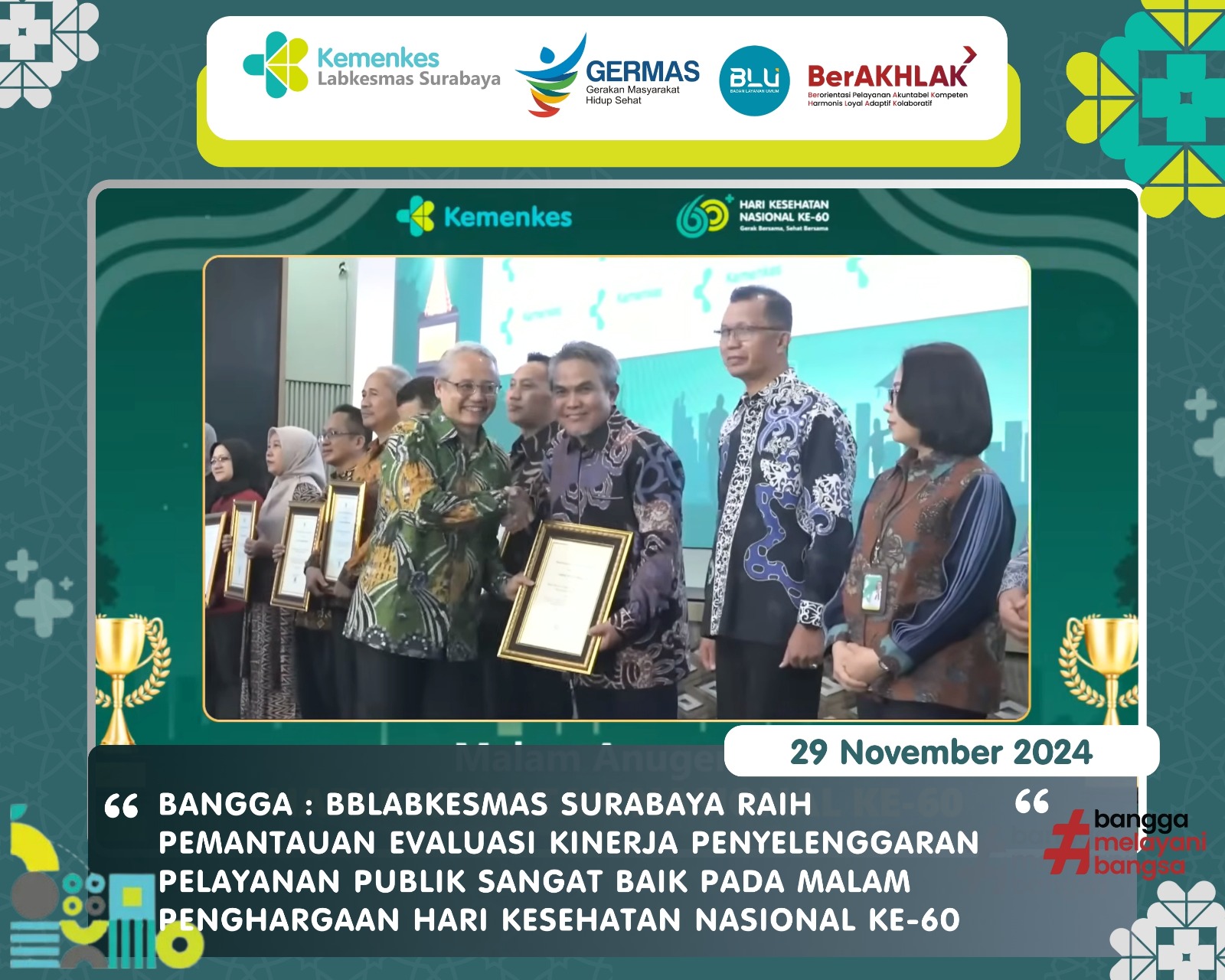 BLABKESMAS Surabaya Raih Pemantauan Evaluasi Kinerja Sangat Baik