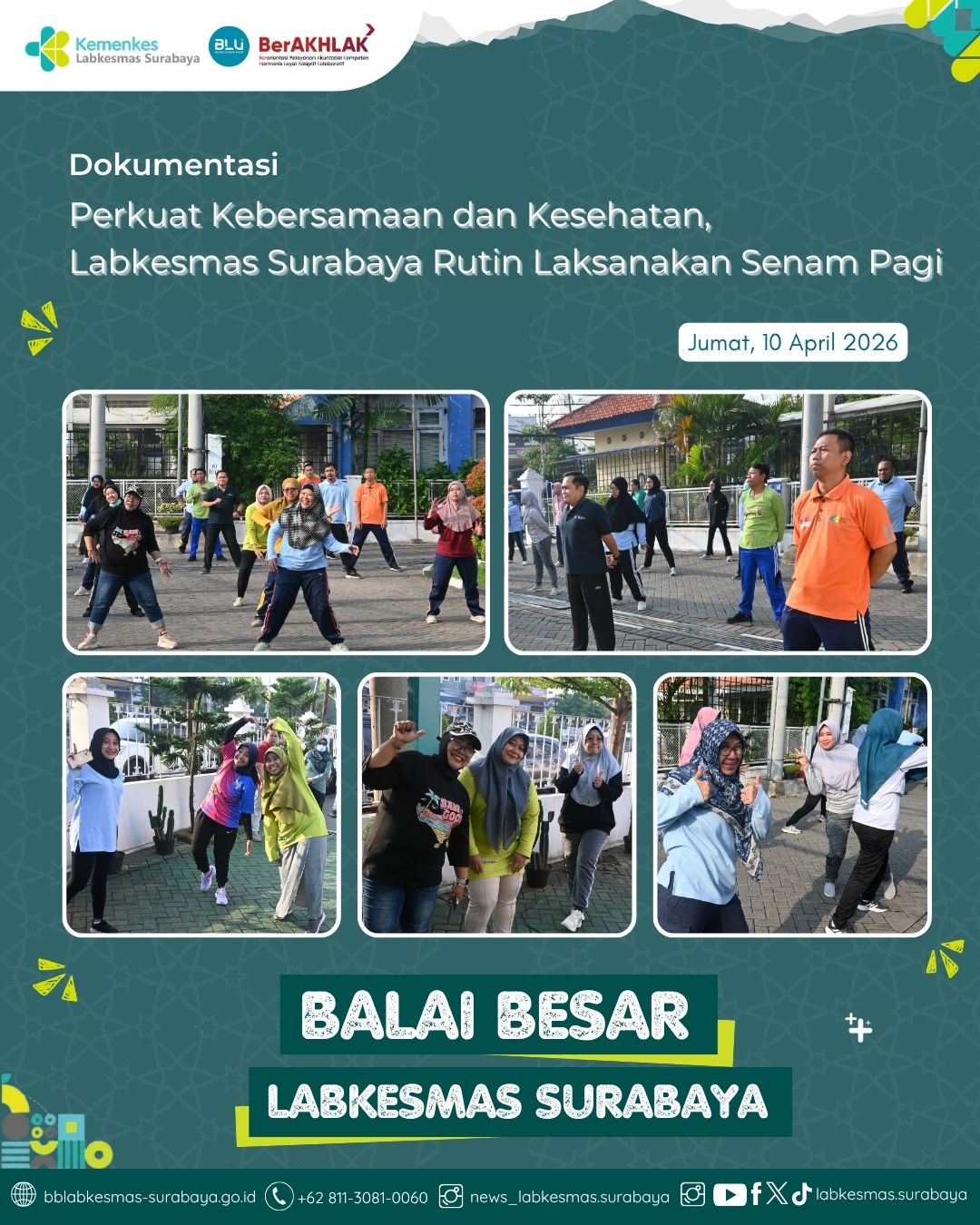 Perkuat Kebersamaan dan Kesehatan, Labkesmas Surabaya Rutin Laksanakan Senam Pagi